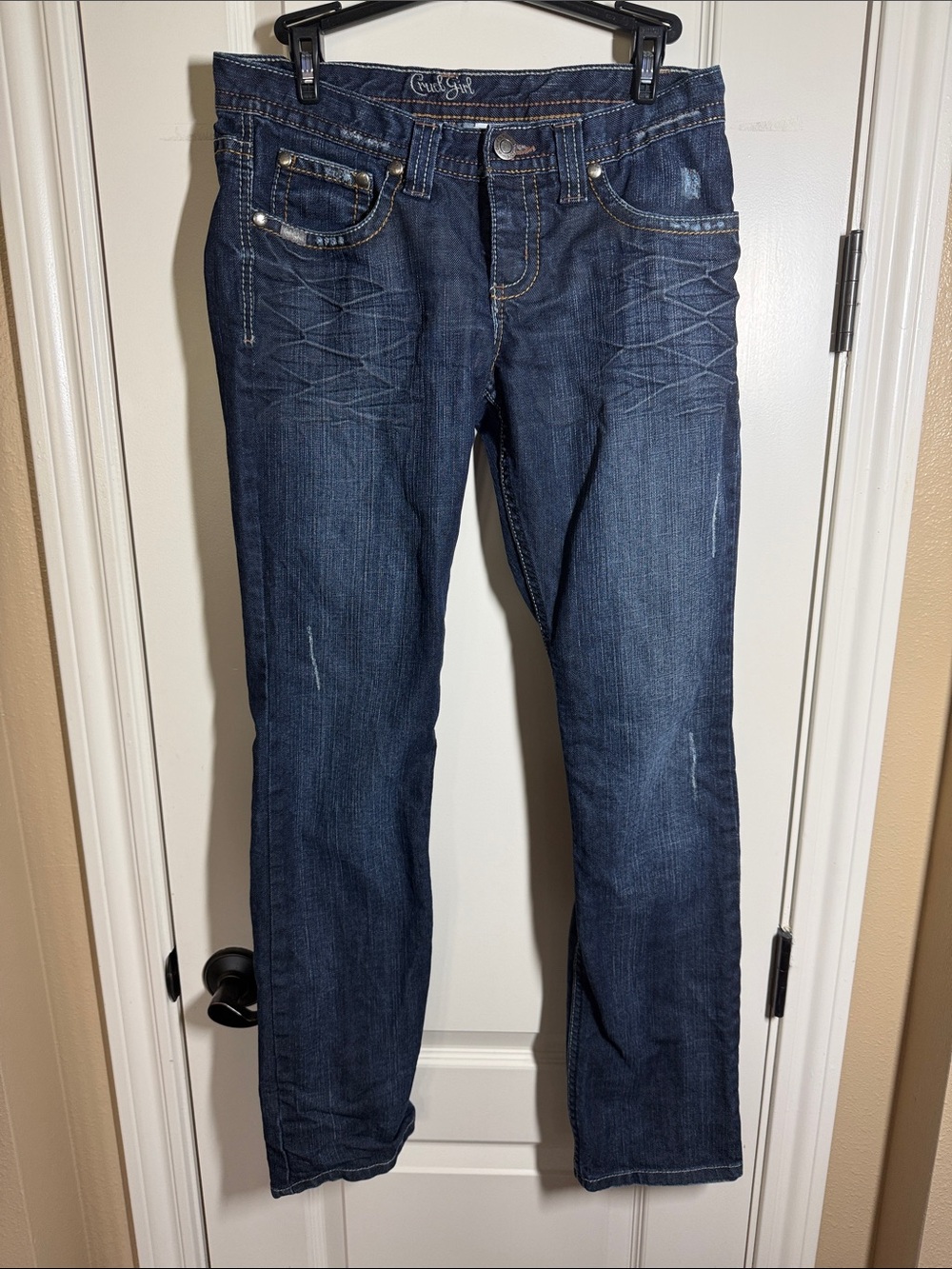 Cruel Girl Dark Indigo Straight Leg Jeans with Whiskering